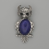 Brooch Pendant Owl Lapis Lazuli 60x29mm+- black rhinestones silver-tone metal