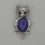 Brooch Pendant Owl Lapis Lazuli 60x29mm+- black rhinestones silver-tone metal