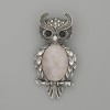 Brooch Pendant Owl Rose Quartz 60x29mm+- black rhinestones silver-tone metal