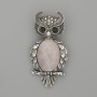 Brooch Pendant Owl Rose Quartz 60x29mm+- black rhinestones silver-tone metal