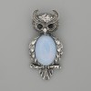 Brooch Pendant Owl Moonstone 60x29mm+- black rhinestones silver-tone metal