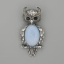 Brooch Pendant Owl Moonstone 60x29mm+- black rhinestones silver-tone metal