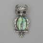 Brooch Pendant Owl Abalone Shell 60x29mm+- black rhinestones silver-tone metal