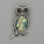 Brooch Pendant Owl Abalone Shell 45x25mm+- black rhinestones silver-tone metal