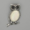 Brooch Pendant Owl Mother-of-Pearl 45x25mm+- black rhinestones silver-tone metal