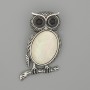 Brooch Pendant Owl Mother-of-Pearl 45x25mm+- black rhinestones silver-tone metal