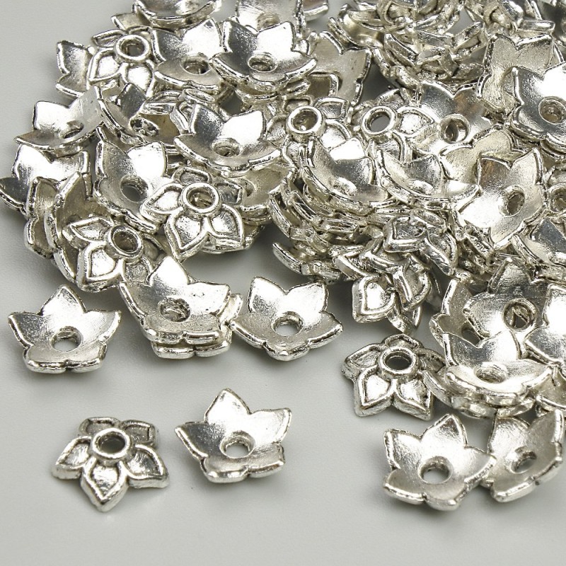 Bead Cap Findings, diameter 8mm+- hole diameter 1.8mm+- silver-tone metal, pack 20g+- (~90pcs)