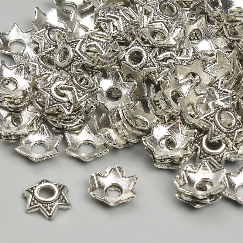Bead Cap Findings, diameter 7mm+- hole diameter 2.5mm+- silver-tone metal, pack 20g+- (~127pcs)