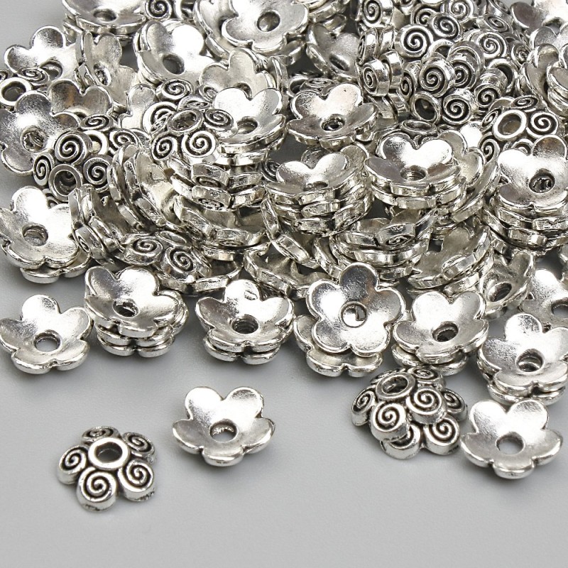 Bead Cap Findings, diameter 6.5mm+- hole diameter 1.6mm+- silver-tone metal, pack 20g+- (~123pcs)