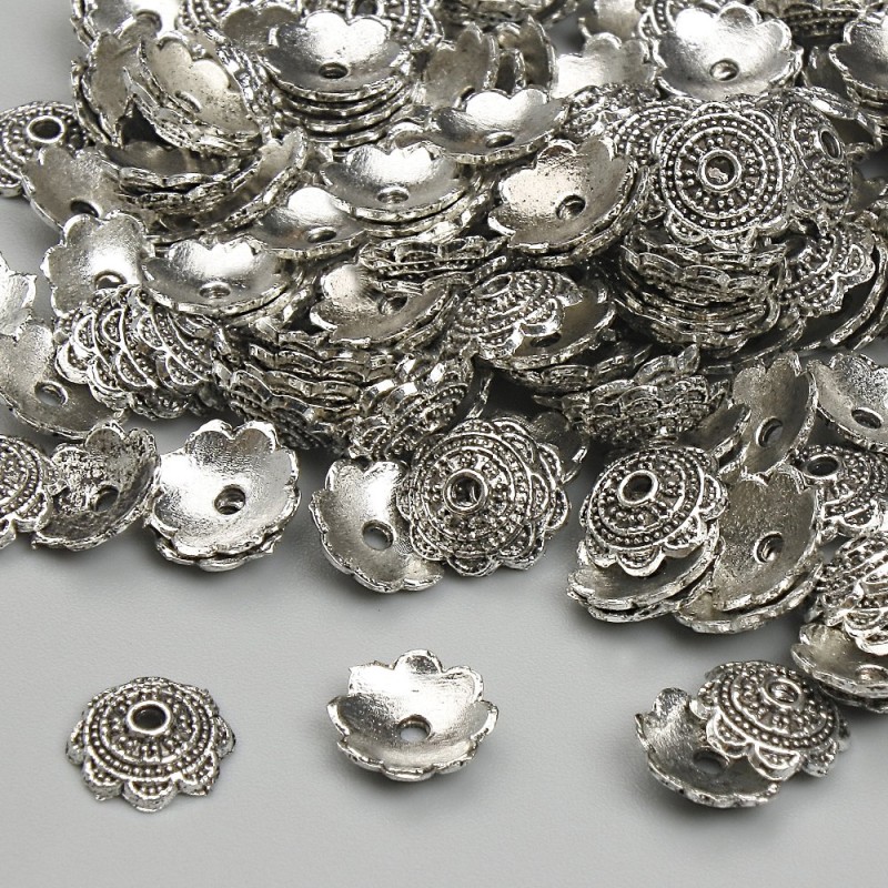 Bead Cap Findings, diameter 7mm+- hole diameter 1.4mm+- silver-tone metal, pack 20g+- (~145pcs)