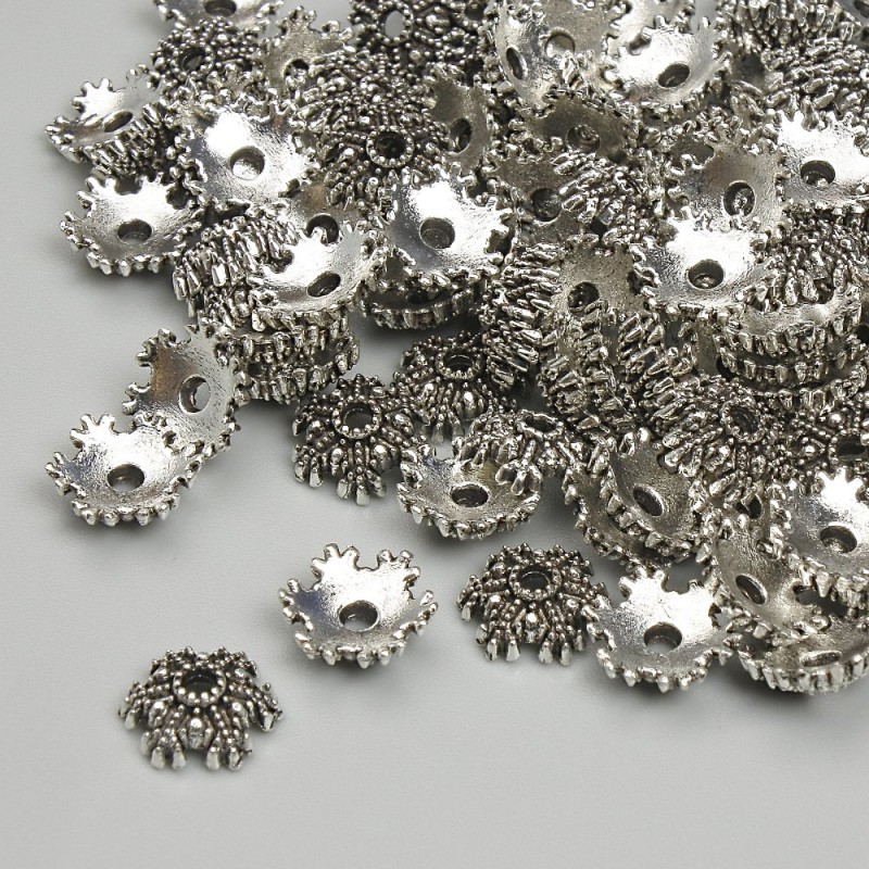 Bead Cap Findings, diameter 7mm+- hole diameter 1.5mm+- silver-tone metal, pack 20g+- (~99pcs)