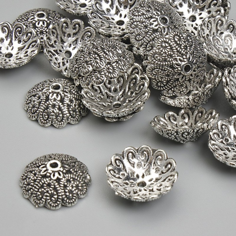 Bead Cap Findings, diameter 13mm+- hole diameter 1.5mm+- silver-tone metal, pack 20g+- (~27pcs)
