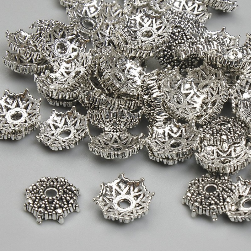 Bead Cap Finding, Diameter 9.5mm+- Hole Diameter 2.5mm+- Silver Metal Colour, Pack 20g+- (~60pcs)