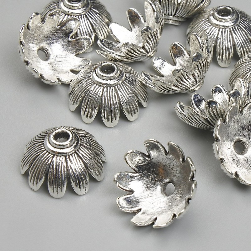 Bead Cap Finding, 7x14mm+- diameter, hole diameter 2.5mm+- silver metal colour, pack 20g+- (~11pcs.)