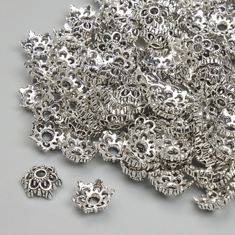 Bead Cap Finding, Silver Metal Colour, Diameter 7mm+- Hole Diameter 1.4mm+- Pack 20g (~130pcs)