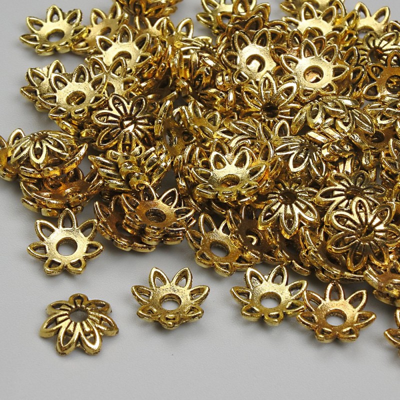 Bead Cap Findings, Gold Metal Colour, Diameter 8mm +/-, Hole Diameter 1.9mm +/-, 20g Pack (~110 pcs)