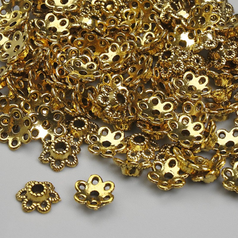 Bead Cap Findings, Gold Metal Colour, Diameter 6mm +/-, Hole Diameter 2mm +/-, 20g Pack (~112 pcs)