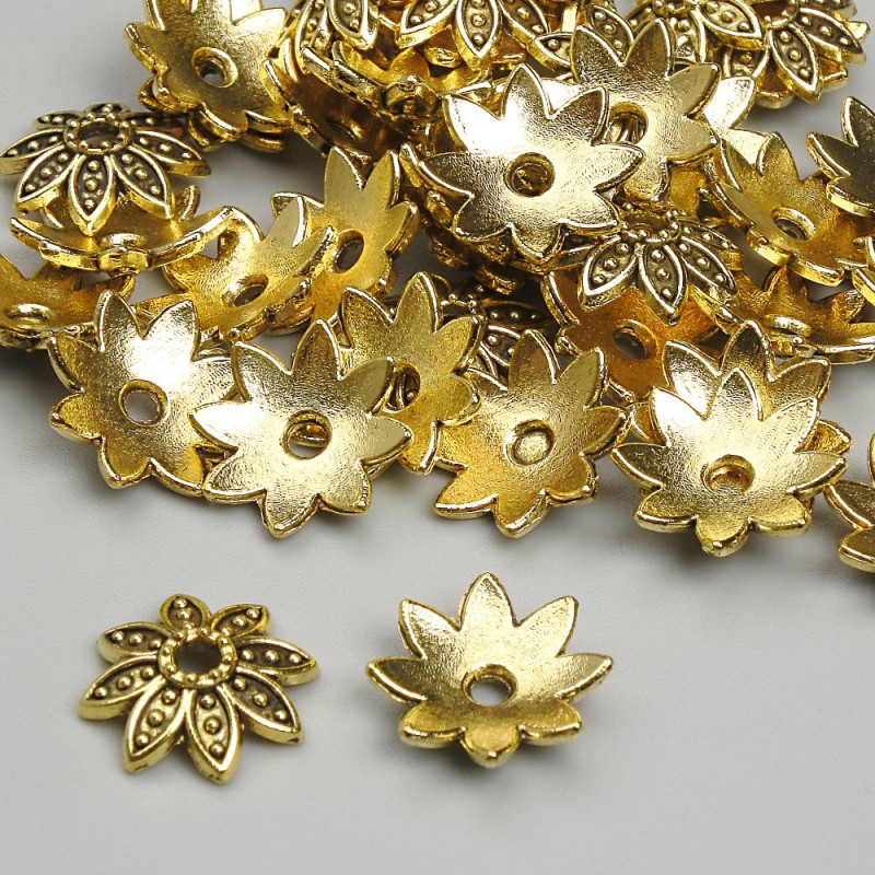 Bead Cap Findings, Gold Metal Colour, Diameter 11.5mm +/-, Hole Diameter 2mm +/-, 20g Pack (~45 pcs)