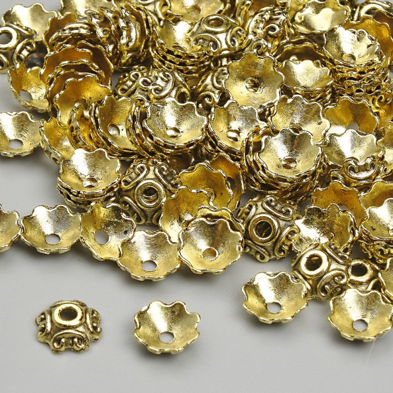 Bead Cap Findings, Gold Metal Colour, Diameter 6.5mm +/-, Hole Diameter 1.7mm +/-, 20g Pack (~140 pcs)