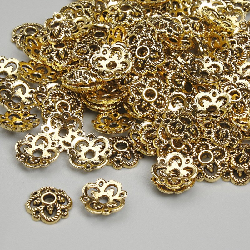 Bead Cap Findings, Gold Metal Colour, Diameter 8mm +/-, Hole Diameter 2mm +/-, 20g Pack (~118 pcs)