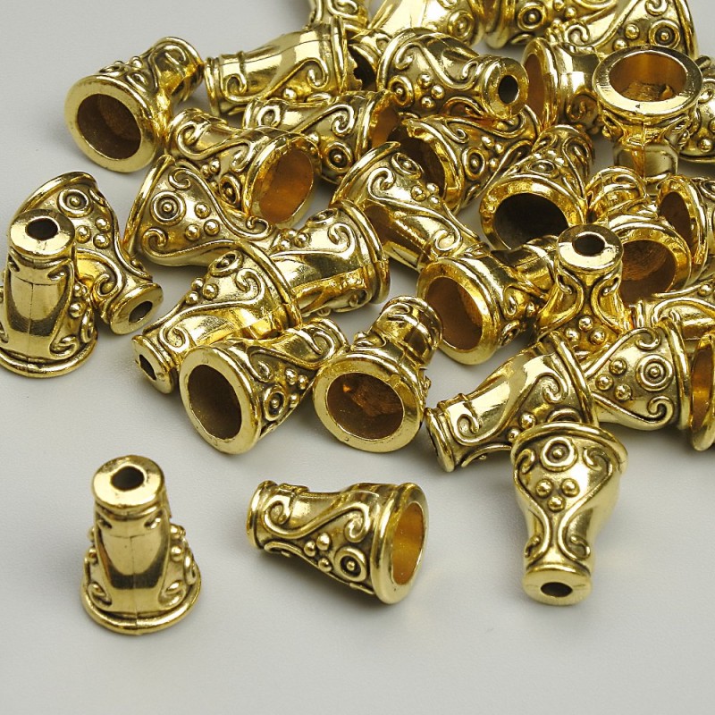 End Cap Findings, Diameter 10x7mm +/-, Hole Diameter 2.1mm +/-, Gold Metal Colour, 20g Pack (~35 pcs)
