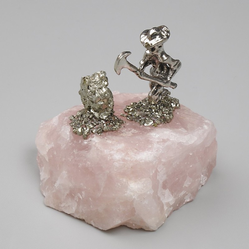 Prospector Figurine Souvenir (Assorted Shapes), Natural Rose Quartz Stone, 50x35mm +/-, Assorted Size
