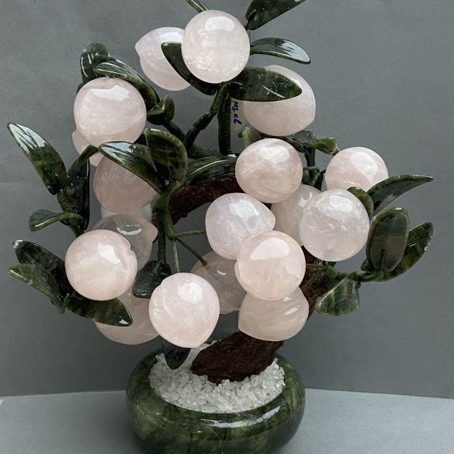 Decorative Tree Souvenir with Natural Rose Quartz Stones, 33-37mm +/-, Flexible ~, Length 25cm+