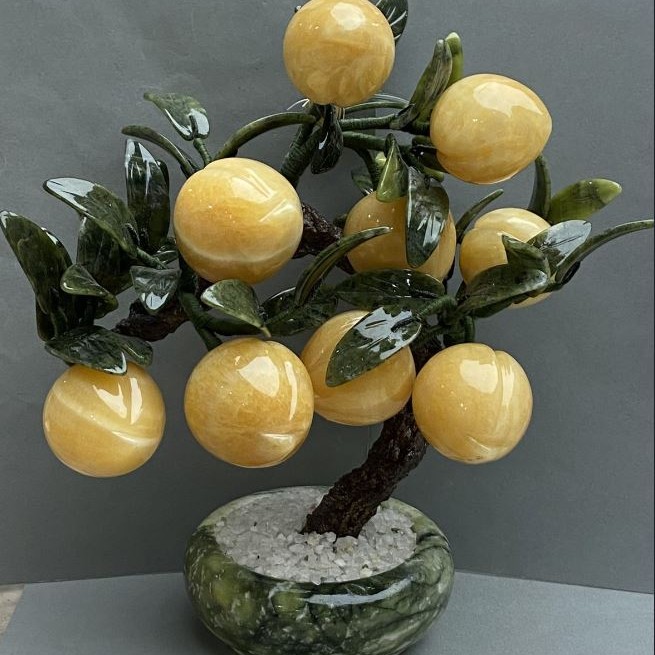Souvenir Decorative Tree of Natural Stone Onyx Marble Nephrite 44-46mm+- flexible ~, length 25cm+