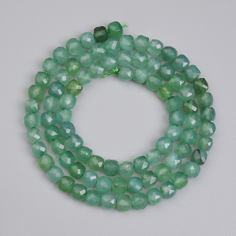 Green Agate Beads, faceted cube 4.5x4.5mm+/-, length 39cm+/- on a strand