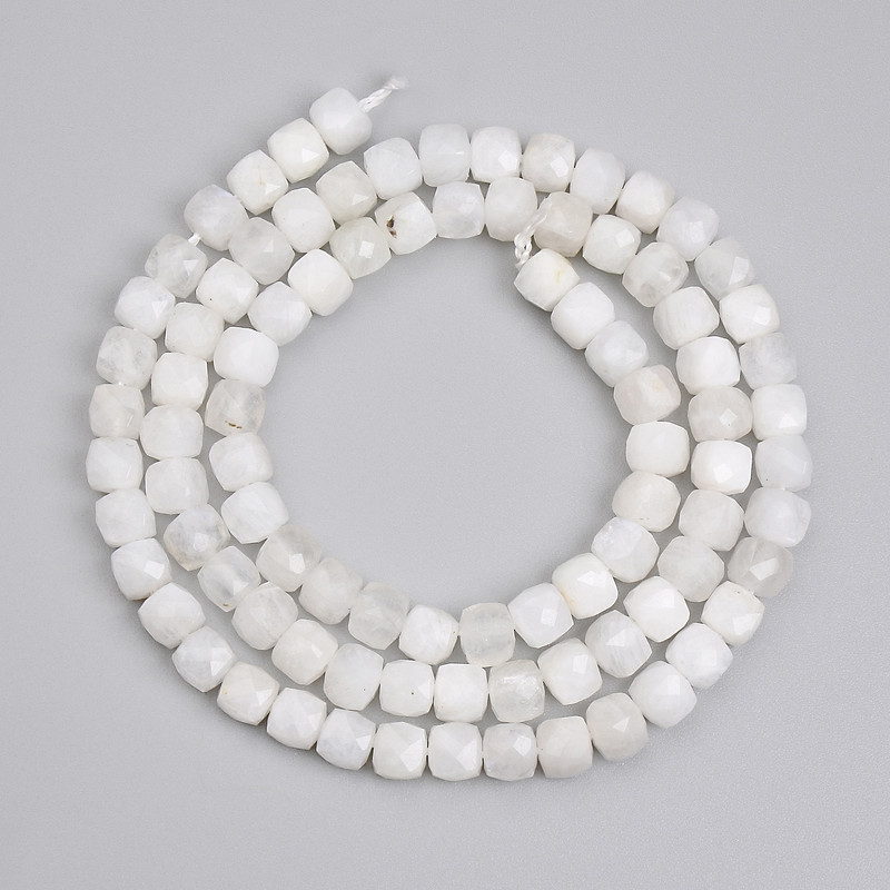 Adularia Beads, faceted cube 4x4mm+/-, length 38cm+/- on a strand