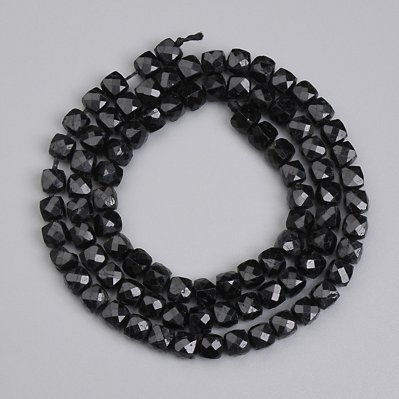 Black Tourmaline Beads, faceted cube 4x4mm+/-, length 39cm+/- on a strand