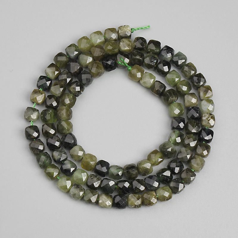 Green Tourmaline Beads, Faceted Cube 4x4mm +-, length 39cm+- on a thread