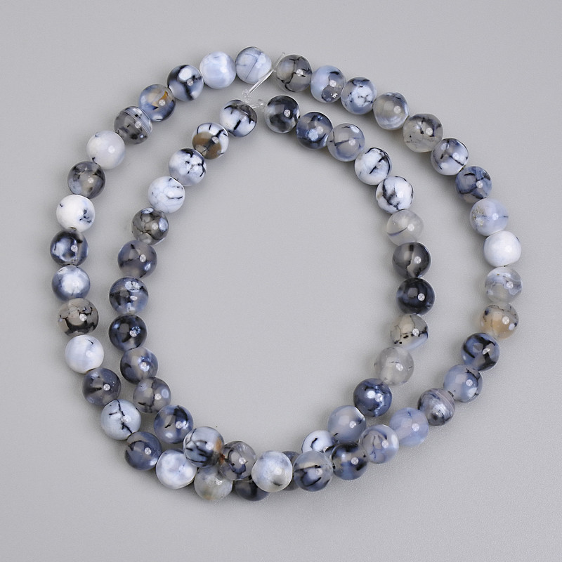 Agate Dragon Vein Beads, smooth round 6mm +/-, length 37cm+/- on fishing line