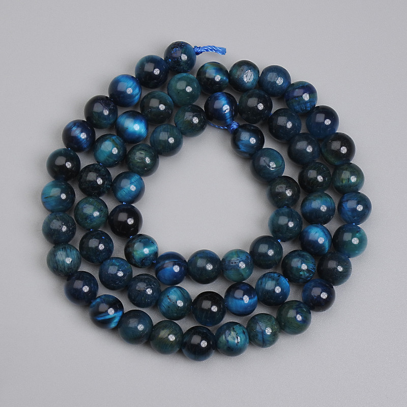 Blue Tiger's Eye Beads, smooth round 6mm +/-, length 39cm+/- on thread