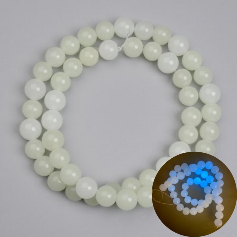 Onyx Blue Glow Beads, smooth round 8mm +/-, length 37cm+/- on fishing line