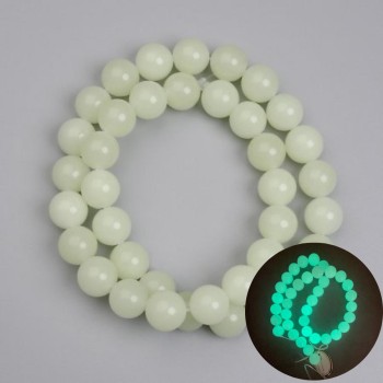 Green Glow Onyx Beads, smooth round 10mm +/-, length 37cm+/- on fishing line