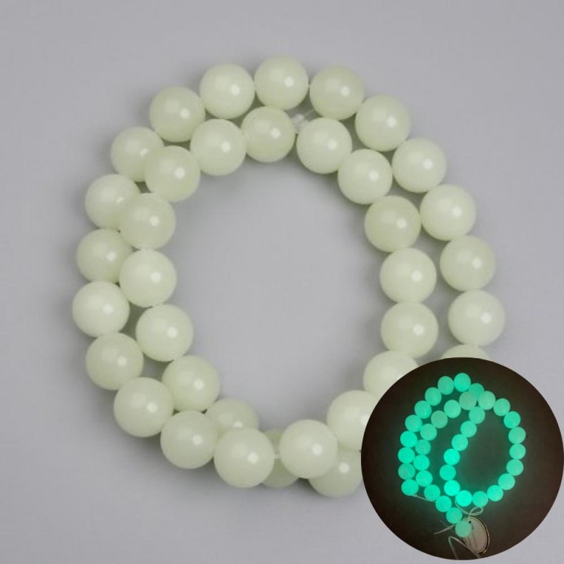 Green Glow Onyx Beads, smooth round 10mm +/-, length 37cm+/- on fishing line