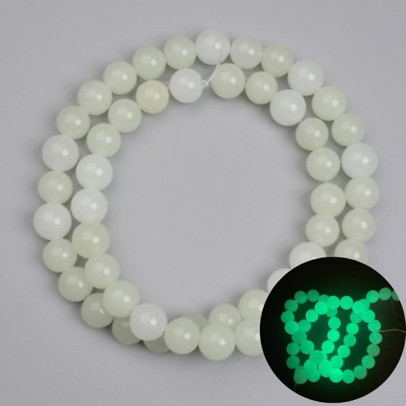Green Glow Onyx Beads, smooth round 8mm +/-, length 37cm+/- on fishing line