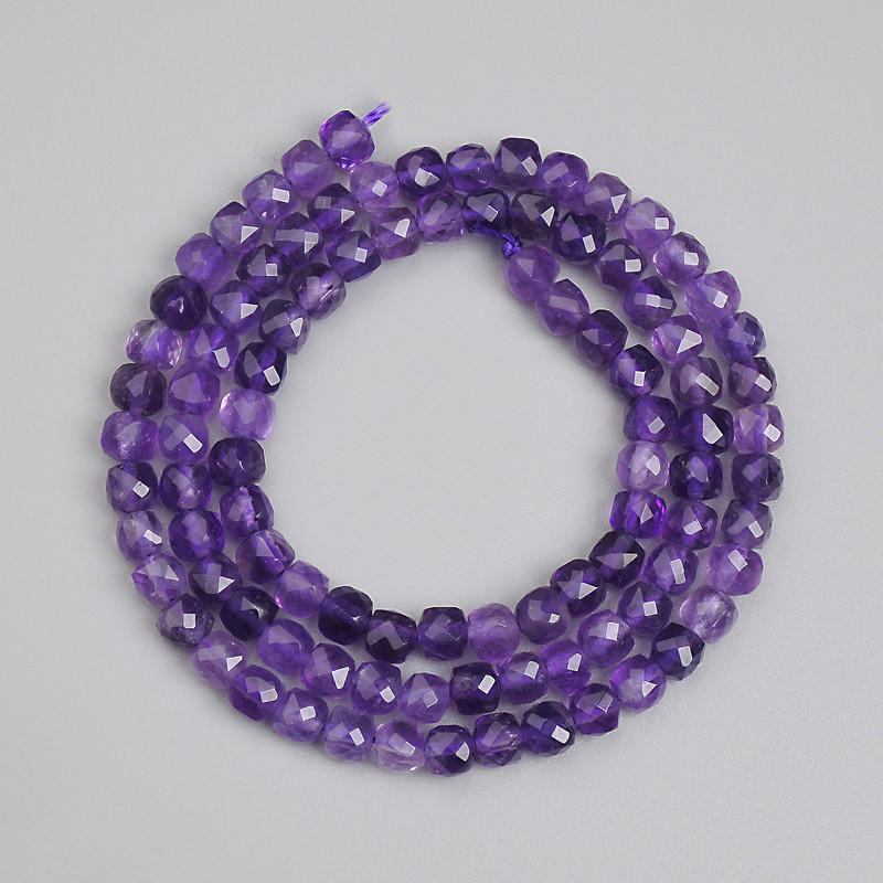 Amethyst Beads, faceted cube 4x4mm +/-, length 38cm+/- on thread