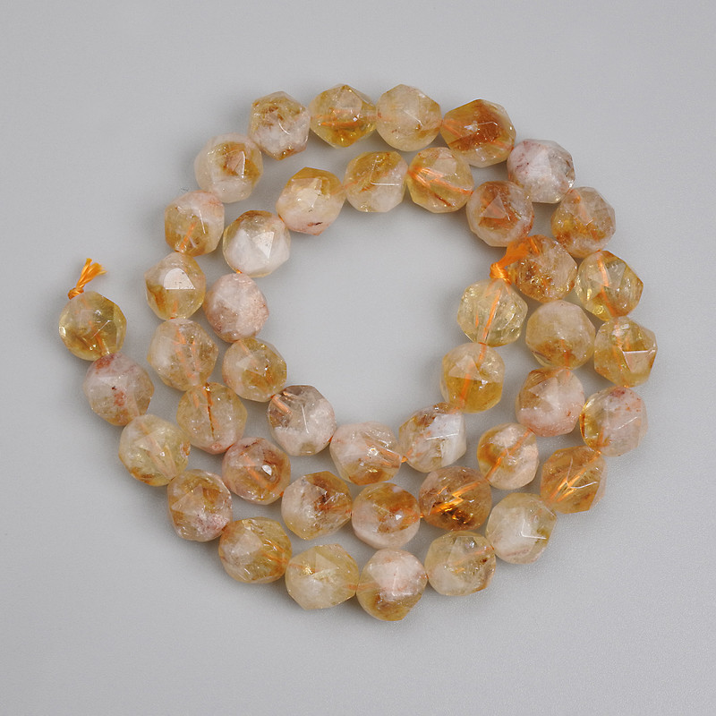 Citrine Beads, faceted 8x7mm +/-, length 37cm+/- on thread