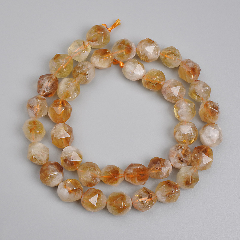 Citrine Beads, faceted 10x9mm +/-, length 37cm+/- on thread