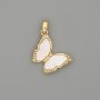 Butterfly Pendant, Mother-of-Pearl, Gold-Tone Metal, Rhinestones, diameter 23x17mm+