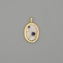Pendant, Mother-of-Pearl, Gold-Tone Metal, Rhinestones, diameter 23x14mm+