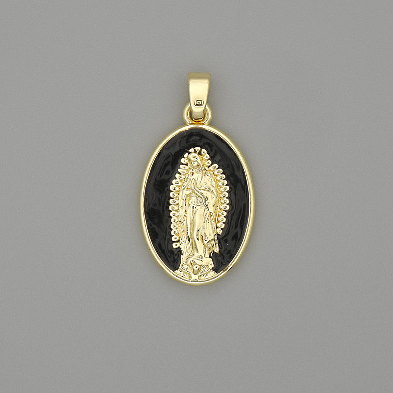 Our Lady Pendant, Enamel, Gold-Tone Metal, diameter 29x18mm+