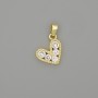Heart Pendant Charm, Gold-Tone Metal with White Rhinestones, 18x11mm+