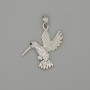Hummingbird Pendant Charm, Silver-Tone Metal with White Rhinestones, 29x21mm+