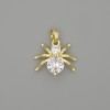 Spider Pendant Charm, Gold-Tone Metal with White Rhinestones, 19mm+