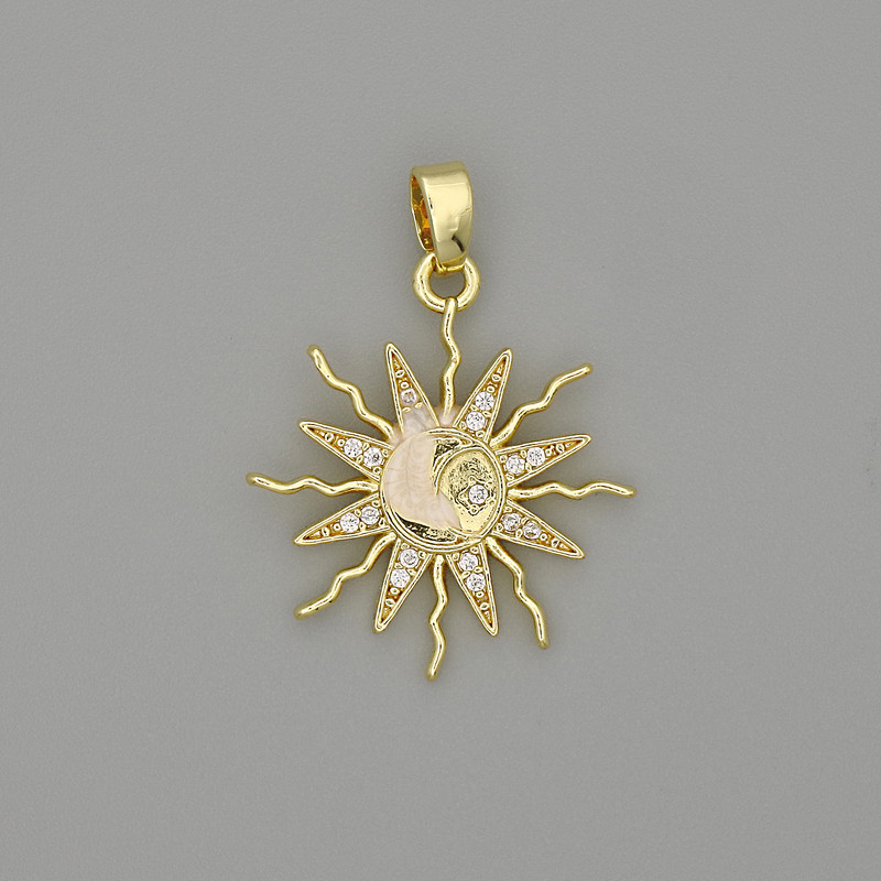 Star Pendant Charm, Gold-Tone Metal with White Rhinestones, 26x20mm+