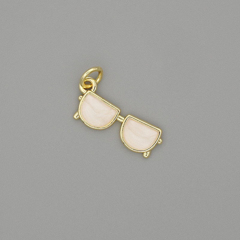 Glasses Pendant Charm, Mother-of-Pearl, Gold-Tone Metal with White Rhinestones, 19x6mm+