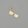Glasses Pendant Charm, Mother-of-Pearl, Gold-Tone Metal with White Rhinestones, 19x6mm+